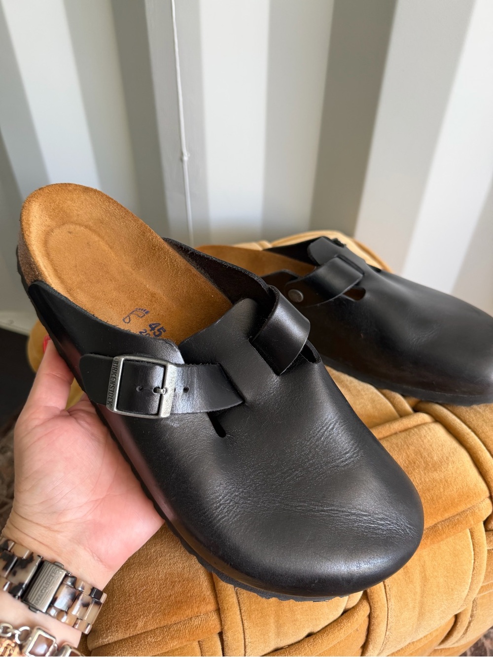 Birkenstock Boston Black Leather Clogs EU 45 Regular Width